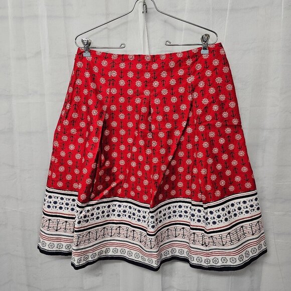 Charter Club Red Nautical Skirt Pleated Anchor Crab Shell Beach A-Line Preppy 10 - Picture 7 of 12